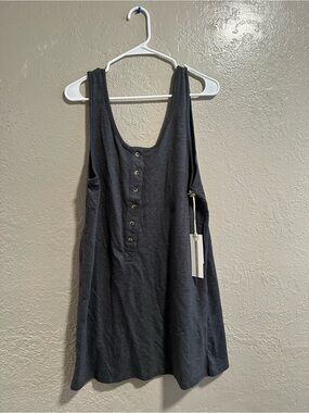 Lagaci Dark Gray Sleeveless Henley Tank Dress